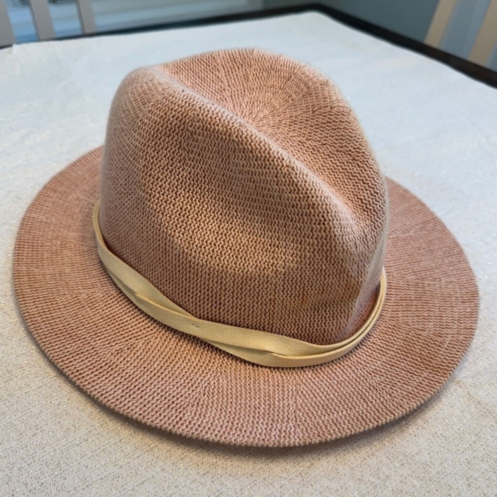 Wyeth Womens Knit Fedora Sun Hat Blush Pink Cotton Blend One Size OS